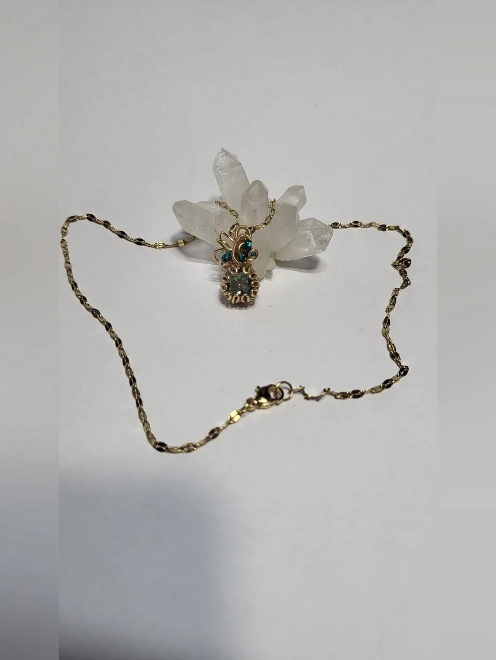 Wire-Wrapped Pendant Necklace with Rainbow Mystery Topaz & Teal Crystal Accent